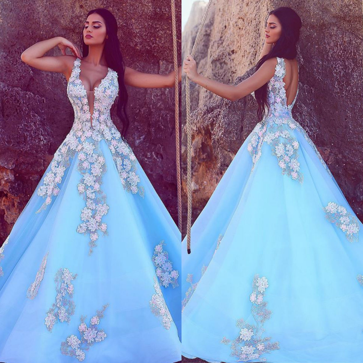 2020 Blue Arabic Prom Dresses V Neck Lace Appliqued Floor Length Evening Dress A Line Custom Made Special Occasion Gowns, Gold 
2020 Blue Arabic Prom Dresses V Neck Lace Appliqued Floor Length Evening Dress A Line Custom Made Special Occasion Gowns, Gold