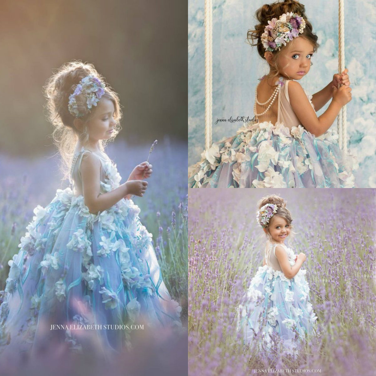 Cute Flower Girl Dresses For Wedding Jewel Neck Lace 3D Floral Appliqued A Line Puffy Girls Pageant Dress Baby First Communion Gowns