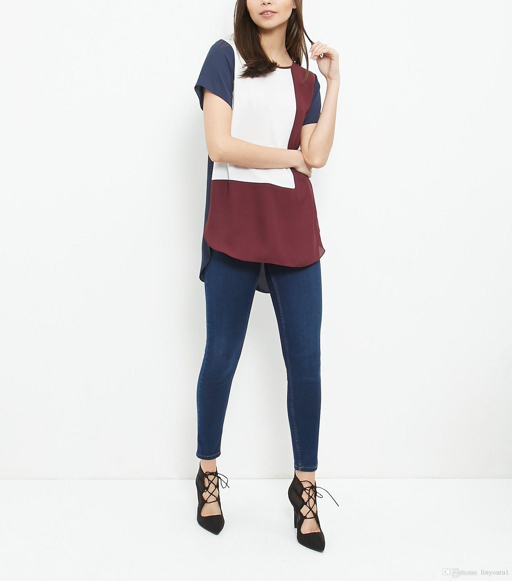2020 Women Three Colors Stitching T-Shirt Tops Short Sleeve Casual Colorblock Cut Sew Summer Tee For Ladies L-5XL 2019S-6XL Plus Size T