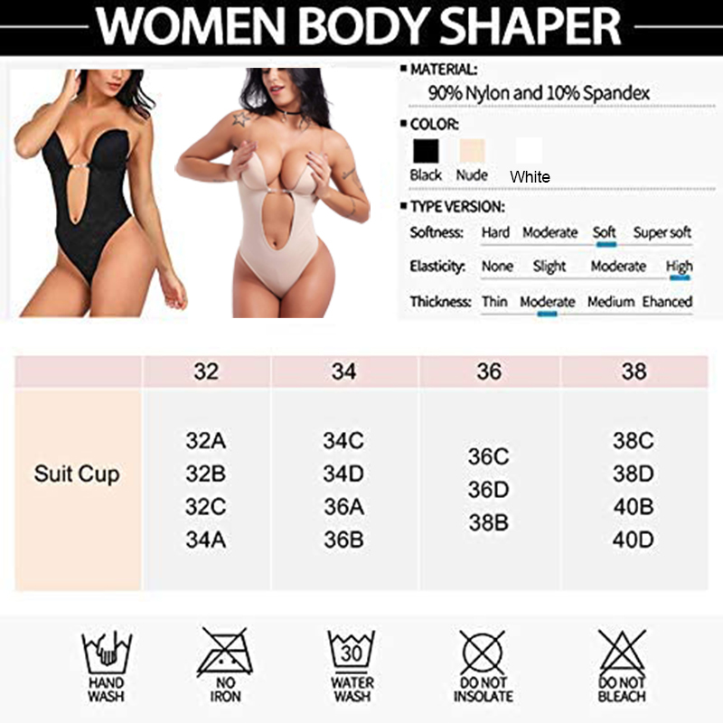 Waist Trainer Body Shaper Tummy Control Shapewear Women Deep V Bodysuit Invisible Strap Backless Plunge Thong Push Up Padded Bra T200529
