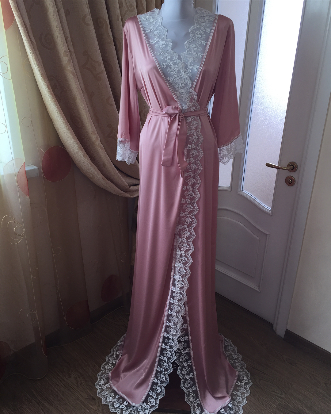 100 real image bride sleepwear robes custom made lace edge long sleeve women sleepwear dresses cheap