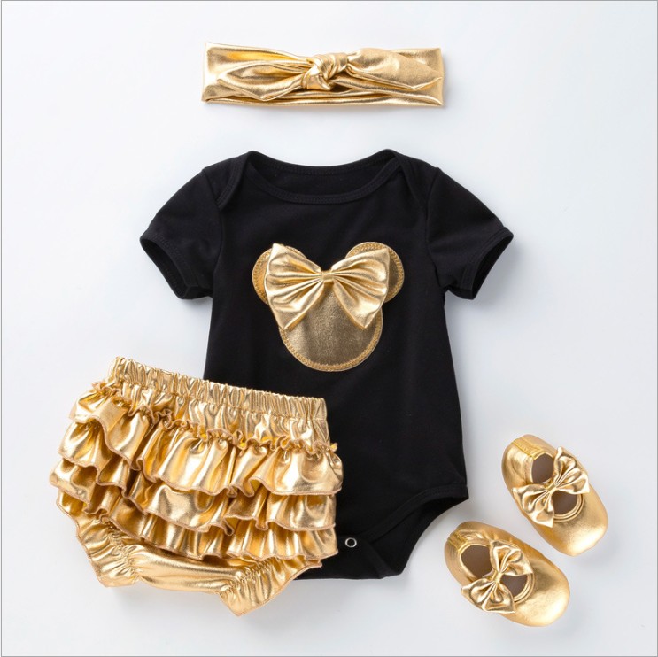 4Pcs Set For Baby Golden Clothing Sets Rompers+PP Shorts+Headband+Shoes 2020 New Arrivals Newborn Suit Infant Clothes Toddler Outfits, White
4Pcs Set For Baby Golden Clothing Sets Rompers+PP Shorts+Headband+Shoes 2020 New Arrivals Newborn Suit Infant Clothes Toddler Outfits, White
