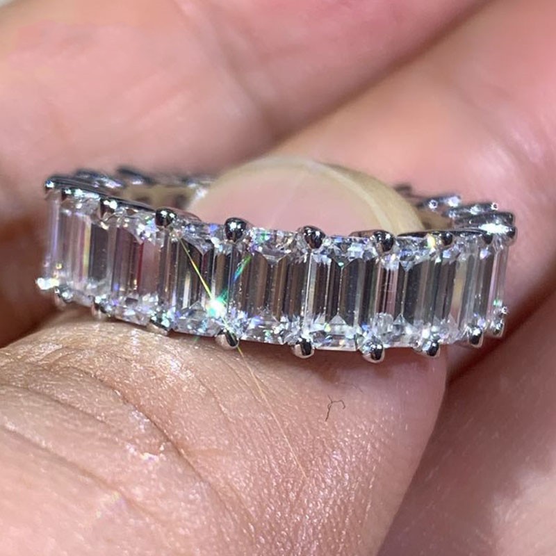 Victoria Wieck Sparkling Deluxe Jewelry 925 Sterling Silver Emerald Cut White Topaz CZ Diamond Women Wedding Band Ring for Women Gift