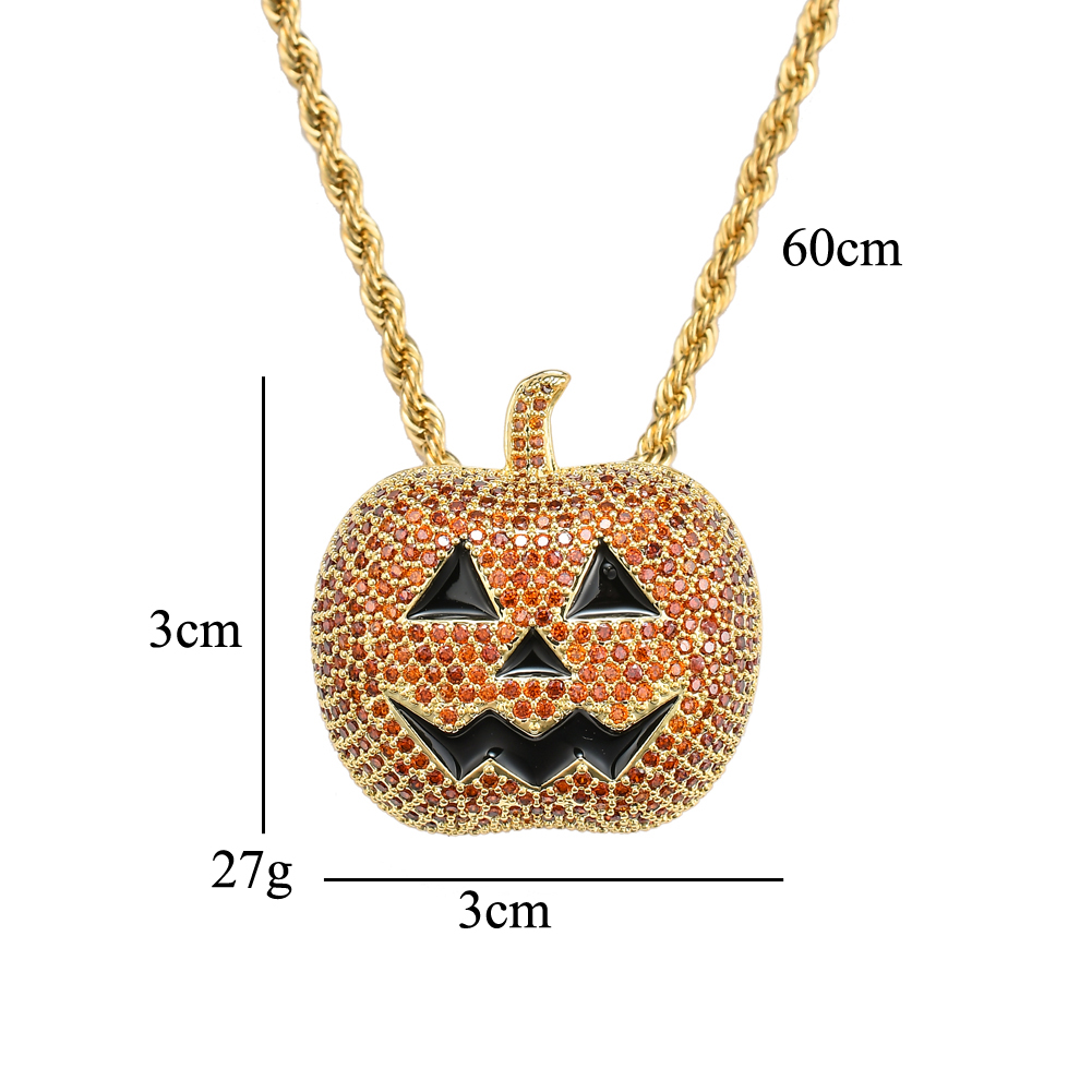 Wholesale-Hip Hop Halloween pumpkin Pendant Copper Micro pave with CZ stones Necklace Jewelry for men and women CN028