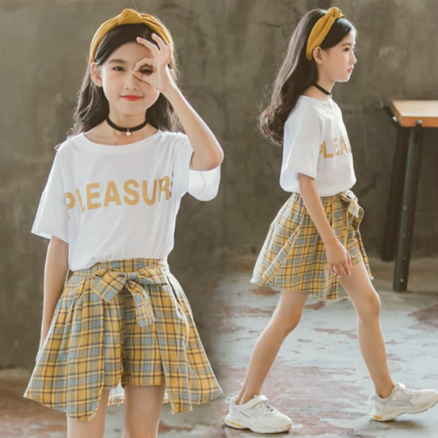 Girl Designer Clothing Sets Kids Summer Brand Letter Print T-shirts + Plaid Skirts Two Pieces Girls Luxury New Breathable Clothing Sets, Yellow
Girl Designer Clothing Sets Kids Summer Brand Letter Print T-shirts + Plaid Skirts Two Pieces Girls Luxury New Breathable Clothing Sets, Yellow