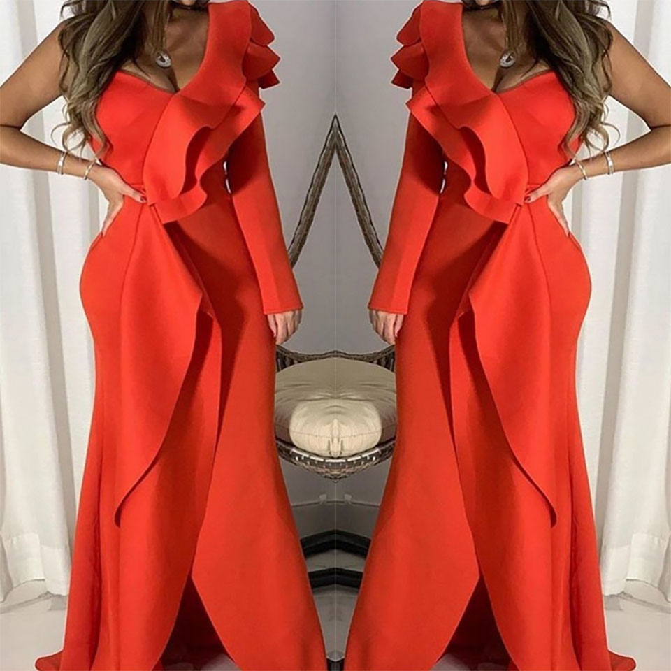 New Arrival One shoulder evening dress Party Robe de soiree abendkleider Arabic Dubai long dress evening gown dress