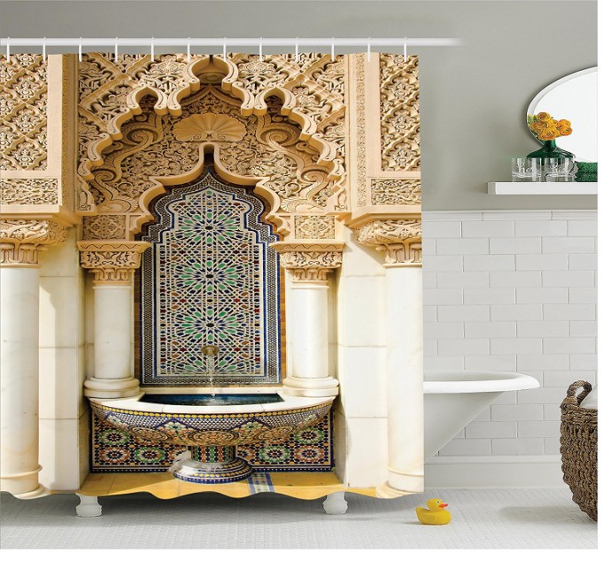 Moroccan Decor Shower Curtain Vintage Building Design Polyester Fabric Bathroom Shower Curtain Set with Hooks Shower Curtains