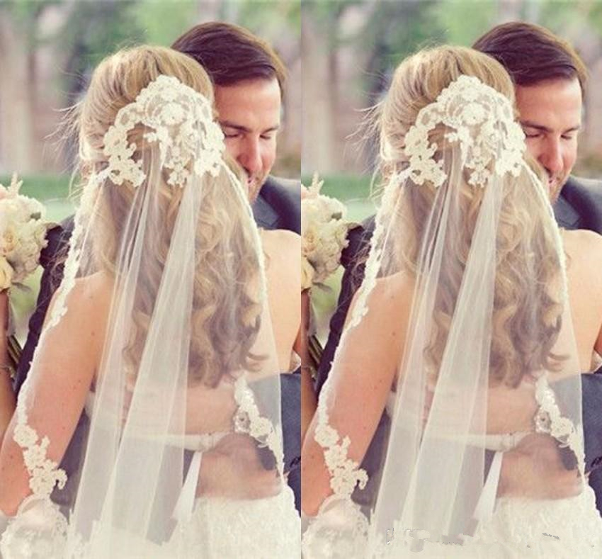 Cheap Bridal Wedding Veils Lace Appliques Vintage White Ivory Tulle Wedding Bridal Veil Elbow Length One Layer Events With Comb