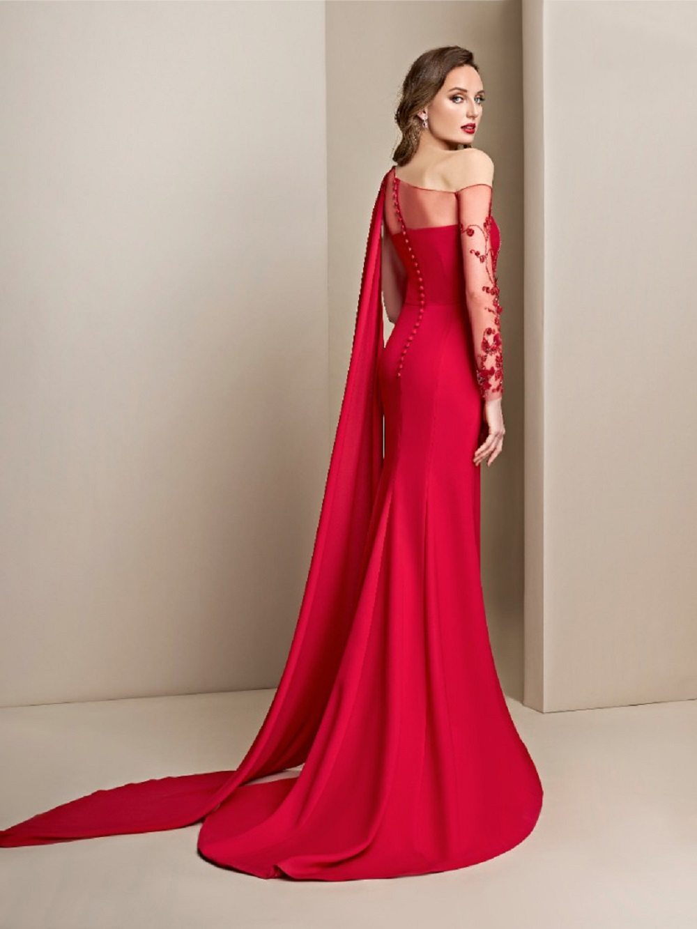 2020 Red Evening Dresses With Wrap One Shoulder Satin High Split Sweep Train Mermaid Prom Dress Party Wear Custom Made Robes De Soirée