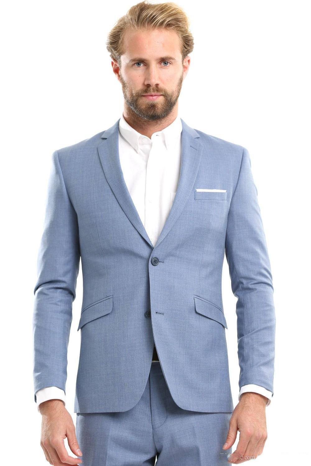 Sky Blue Classic Wedding Men Suits Notched Lapel Two Pieces (Blazer+Pant) Bridegroom Tuxedos Evening Party Suits For Sale