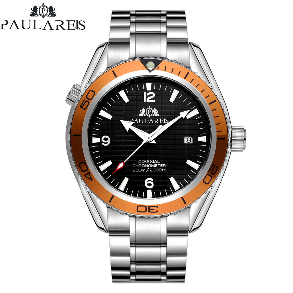 Automatic Self Wind Mechanical Stainless Steel Strap Simple Orange Blue Bezel James Bond 007 Style Date Business Men Watch T200311, Steel black
Automatic Self Wind Mechanical Stainless Steel Strap Simple Orange Blue Bezel James Bond 007 Style Date Business Men Watch T200311, Steel black
