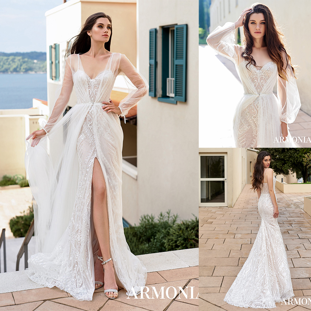 Bohemian Tmarmonia Mermaid Wedding Dresses Spaghetti Long Sleeve Tulle Lace Crystal Sequins Split Wedding Gowns Sweep Train robe de mariée, Same as image
Bohemian Tmarmonia Mermaid Wedding Dresses Spaghetti Long Sleeve Tulle Lace Crystal Sequins Split Wedding Gowns Sweep Train robe de mariée, Same as image