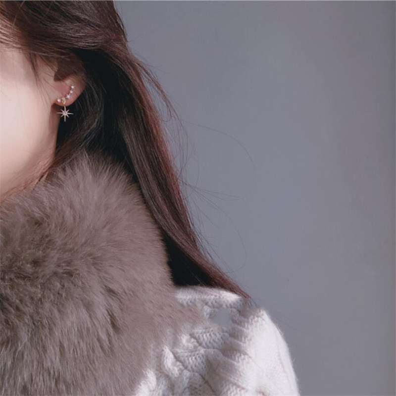 Sterg Sier Moon & Star Dangle Earrings - Pave White CZ, Bohemian, Romantic Gift for Her