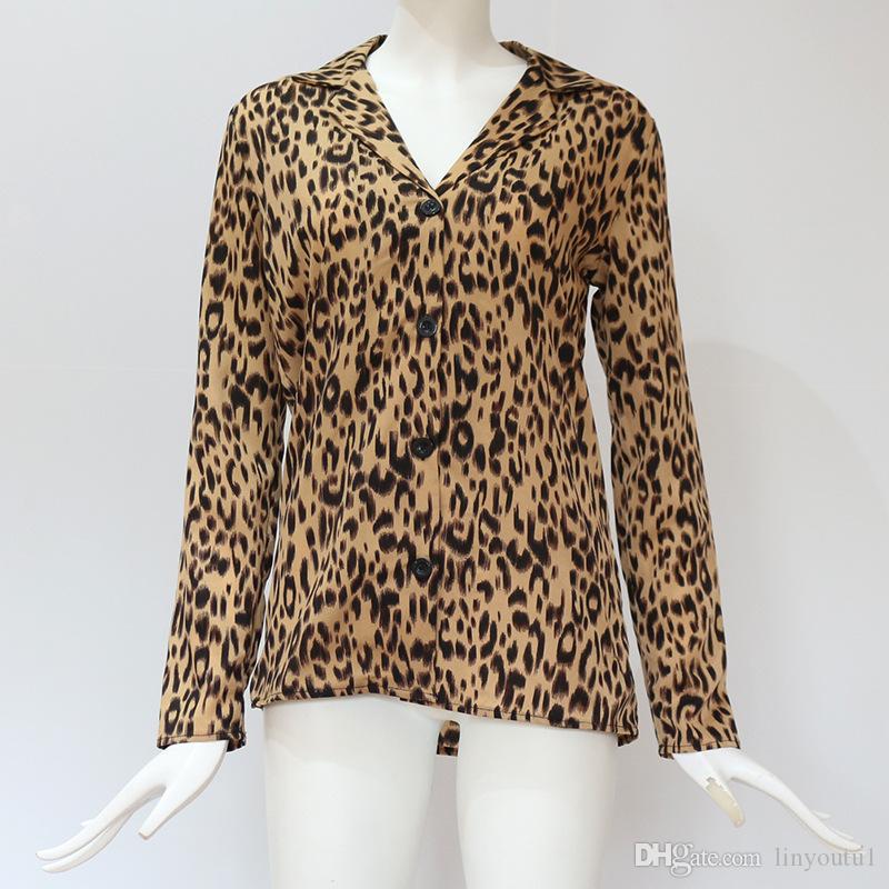 2020 Women Blouses Summer Chiffon Leopard Blouse Long Sleeve Turn Down Collar Lady Office Shirt Loose Tops Plus Size Blusas Chemisier