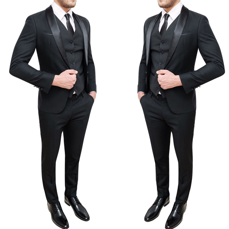 New Fashion Groom Wear Black Shawl Lapel 3 Pieces Men Wedding Tuxedos Formal Business Custom Made Clothing