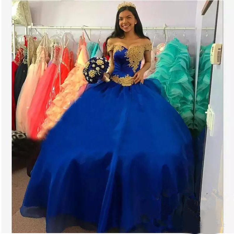 2020 Royal Blue Quinceanera Dresses Off the Shoulder Lace Applique Corset Sweet 16 Years Pageant Ball Gown Vestido de 15 anos de debutante