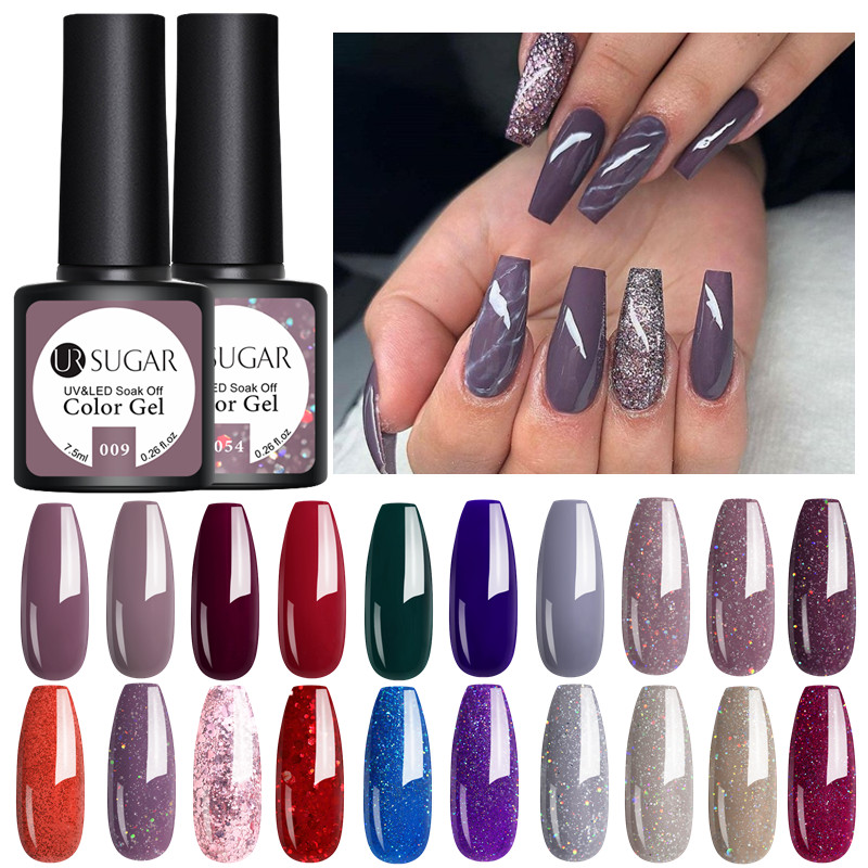 UR SUGAR 7.5ml Gel Polish Set Manicure Semi Permanent Vernish Soak Off UV LED Gel Varnish Nail Art Nail Polish Top Base Coat, Pink4