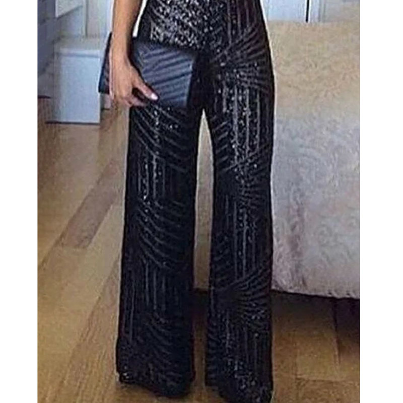 Sleeveless Wide Leg Jumpsuit for Women Elegant Glitter Round Neck Sleeveless Sequins Jumpsuit Sexy Night Club Party Overalls