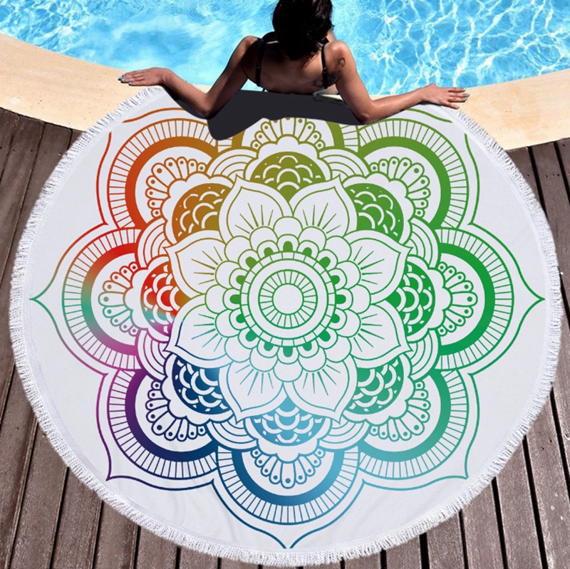 

Round Beach Towel Indian Mandala Beach Towels Polyester Wall Hanging Tapestry Tassel Women Shawl Yoga Mat Picnic Rug 22 Designs XH2110, As pictures