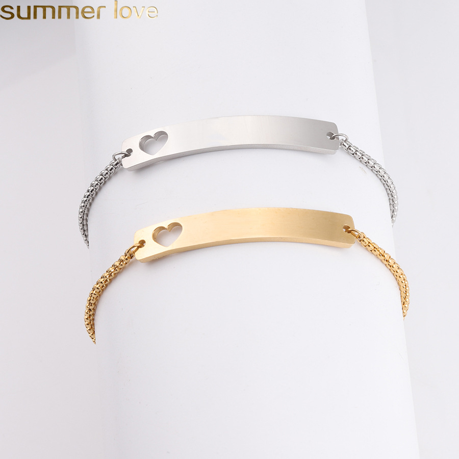 Silver/Gold Stainless Steel Blank Bar Bracelet For Engrave Hollow Heart Metal Plate Adjustable Chain Bracelets Gold Charm Bracelet
Silver/Gold Stainless Steel Blank Bar Bracelet For Engrave Hollow Heart Metal Plate Adjustable Chain Bracelets Gold Charm Bracelet