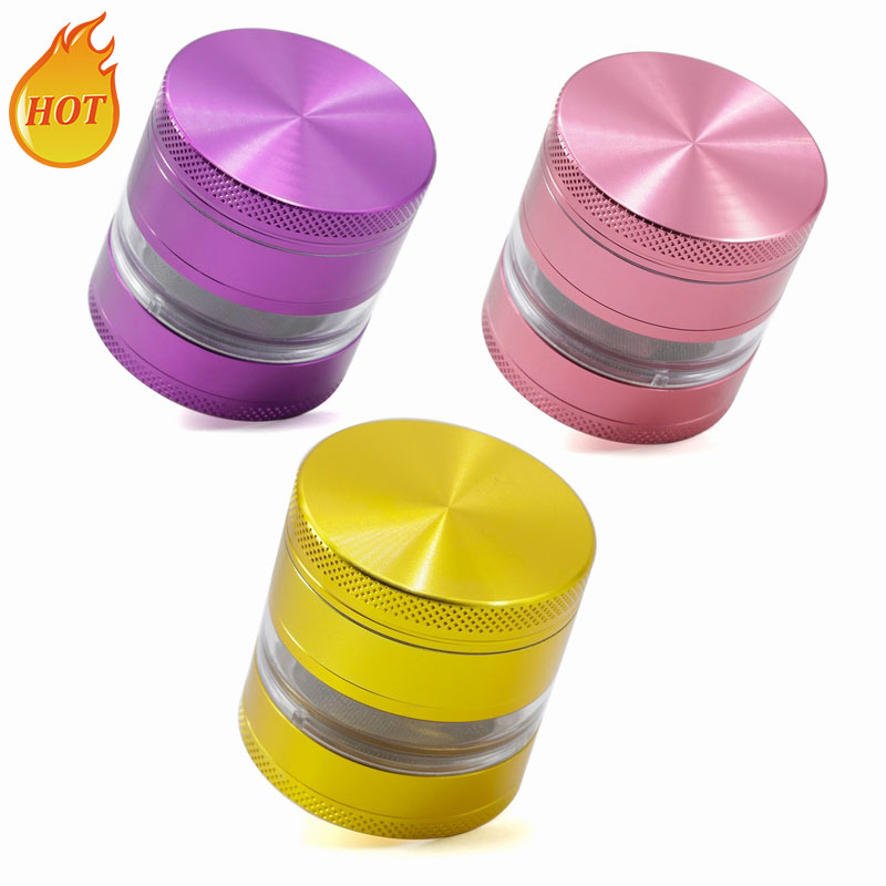 Tobacco Herb Grinder 4 layer 63mm aluminum alloy pollen press catcher Removable Screen Transparent Window metal grinders DHL
Tobacco Herb Grinder 4 layer 63mm aluminum alloy pollen press catcher Removable Screen Transparent Window metal grinders DHL