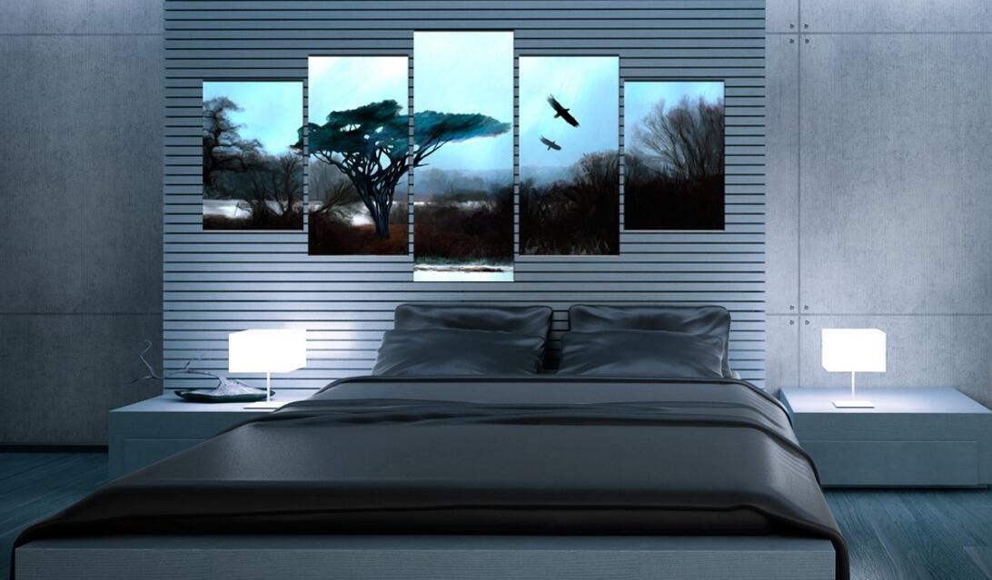( No Frame)5PCS/Set Modern Landscape Voices of Nature Art Print Frameless Canvas Painting Wall Picture Home Decoration