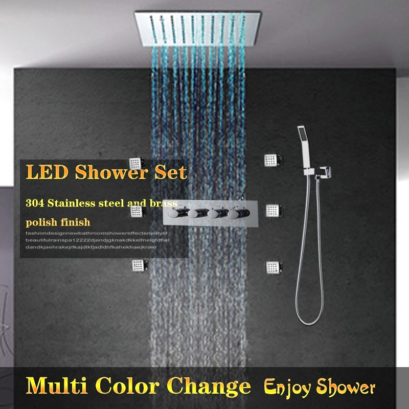 Remote control Multi Color LED Rain Shower with lights with Handshower 6 Body Jet Massage hot cold Mixer Bathroom Ceiling Shower Head Set
Remote control Multi Color LED Rain Shower with lights with Handshower 6 Body Jet Massage hot cold Mixer Bathroom Ceiling Shower Head Set