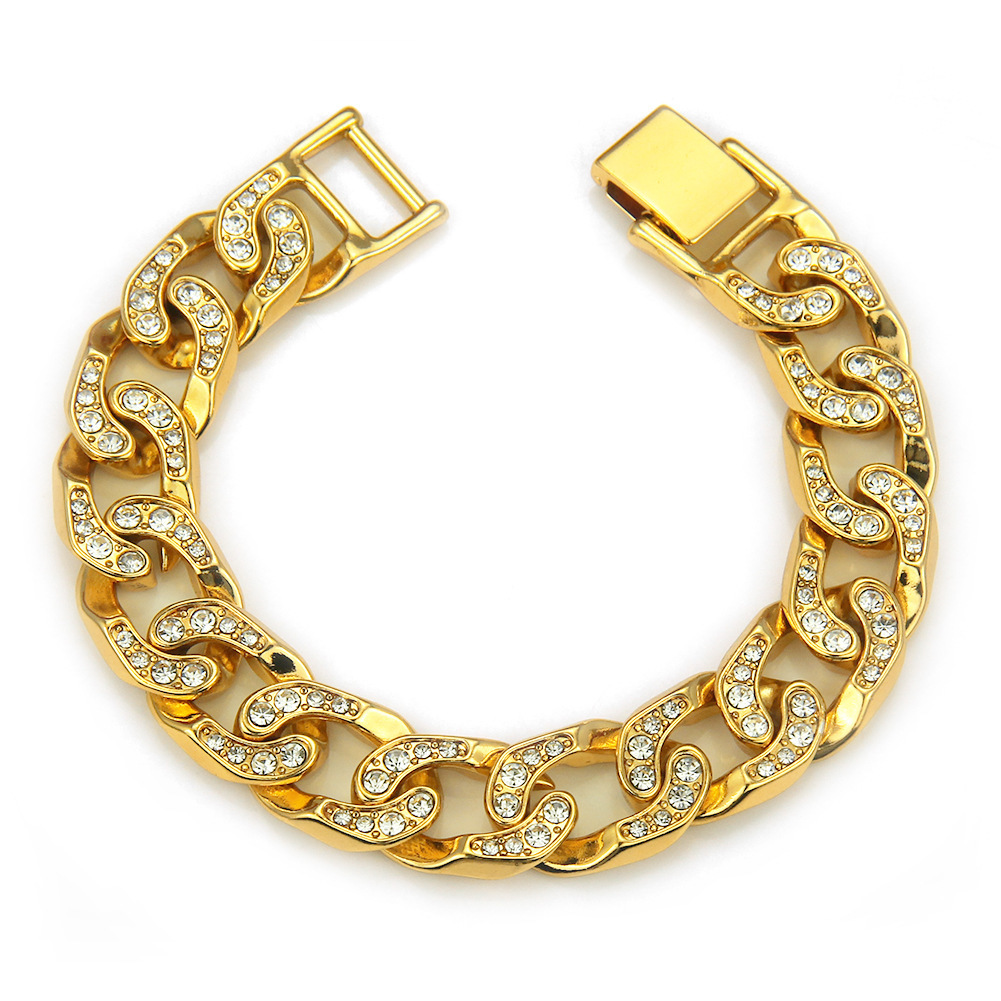 Hip Hop Jewelry Diamond Man Cuba Chain Golden Bracelet Cool Night Club Hand Decorate
Hip Hop Jewelry Diamond Man Cuba Chain Golden Bracelet Cool Night Club Hand Decorate