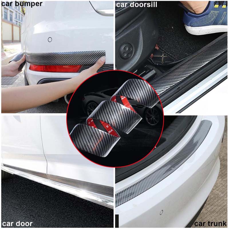 Update Car Sticker Carbon Fiber Vinyl 3D Stickers Decals Anti Scratch Protective Strip Film Automobiles Cars Door Sill Trunk Bumper Protector