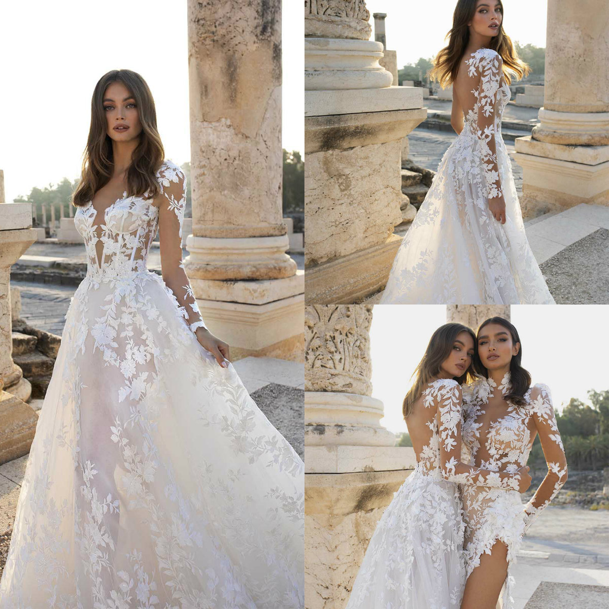 African A Line Wedding Dresses Lace Appliques Shewer Long Sleeves Exposed Boning Wedding Gowns Bohemian Bridal Dress vestido de novia