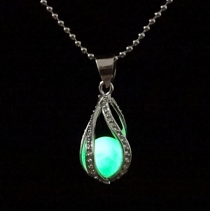 Hollow spiral water drop luminous necklace, luminous pearl mermaid pendant DJN27 mix order Pendant Necklaces jewelry