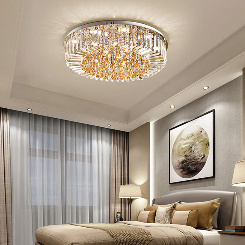 Modern Crystal Ceiling Light LED Lamps American Round K9 Crystal Ceiling Lamp Home Indoor Lighting Remote Control 3 White Colors Dimmable