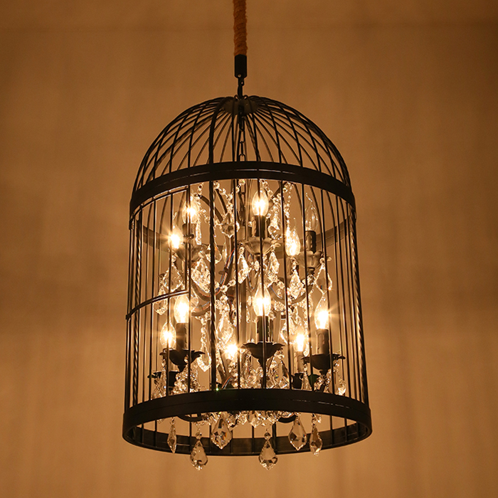 Loft Vintage American Rural creative chandelier clothing store restaurant iron pendant light crystal decorate birdcage pendant lamp