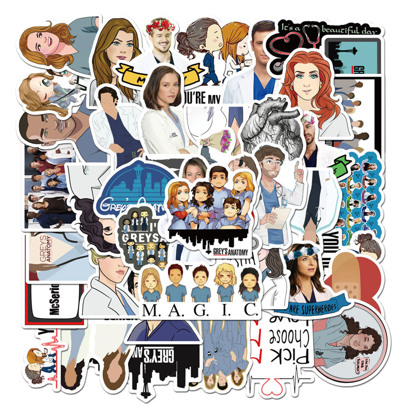 50pcs/Set Classic American Drama Grey's Anatomy Sticker For Luggage Suitcase Laptop Car Phone PVC Doctors Sticker Gift