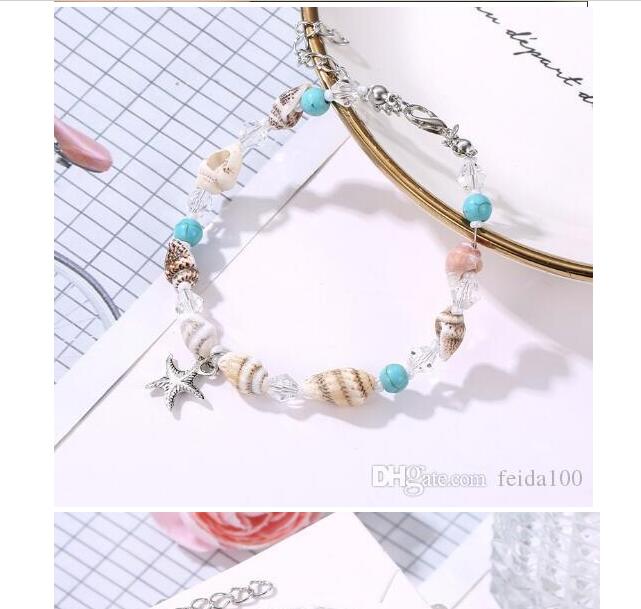 Shell bracelet Cross-border Fashion Seashell Starfish Bracelet Turquoise Conch Beads Hand-decorated Beach Footchain WL880