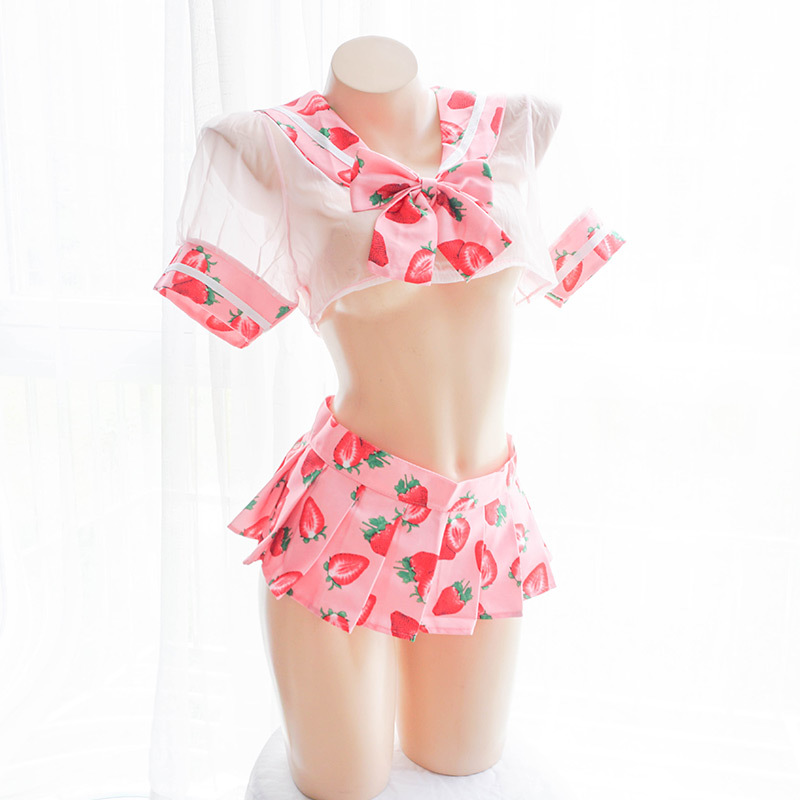 Sailor moon Dress Lolita Strawberry Printed erotic Cosplay Costume School Uniform Outfit sexy Kawaii lingerie set underwear LY191222