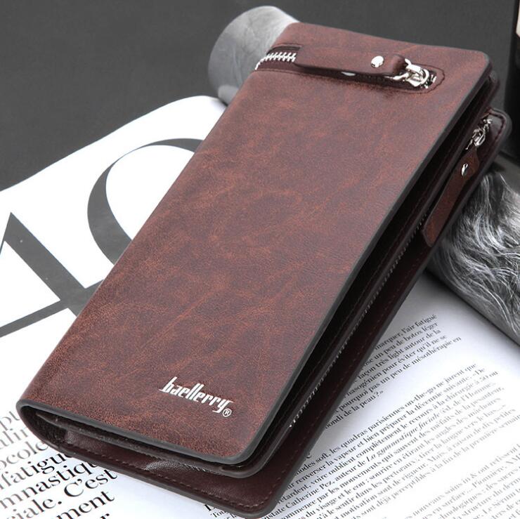 wholesale men bag business leather handbag multi function Retro Leathers Mens Wallet Zipper multis card position grab Businesses Wallets, Deep brown(original box)