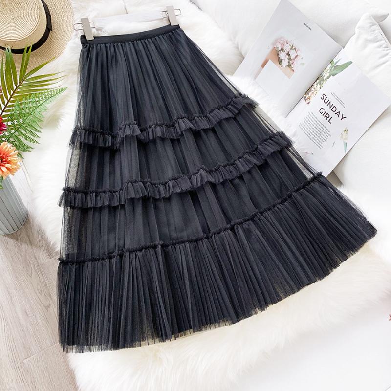 New Korean Mesh Tulle Skirt Female WF0016 Summer Women Skirt Black White Long Pleated Swing Cake 
New Korean Mesh Tulle Skirt Female WF0016 Summer Women Skirt Black White Long Pleated Swing Cake