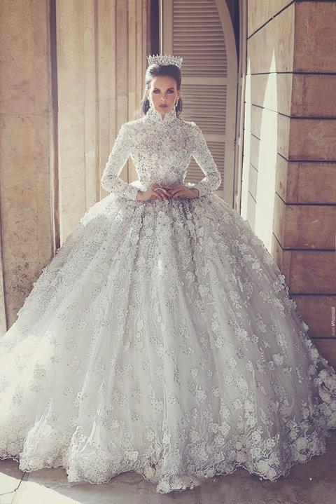 said mhamad arabic dubai wedding dresses robes ball gown long sleeve high neck vintage lace beaded bridal gowns robe de mariage