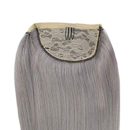 Fashion grey human hair weave ponytail hair piece straight wavy wraps clip in gray afro hairpiece 100g 120g