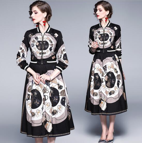 Autumn temperament new western style fashion jacket skirt two-piece suit, As the picture 
Autumn temperament new western style fashion jacket skirt two-piece suit, As the picture