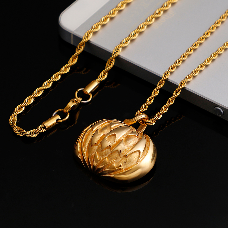 Halloween Pumpkin Pendant Necklace 316L Stainless Steel Gold Plated New Funny Necklace Jewelry Men Women Pendants
