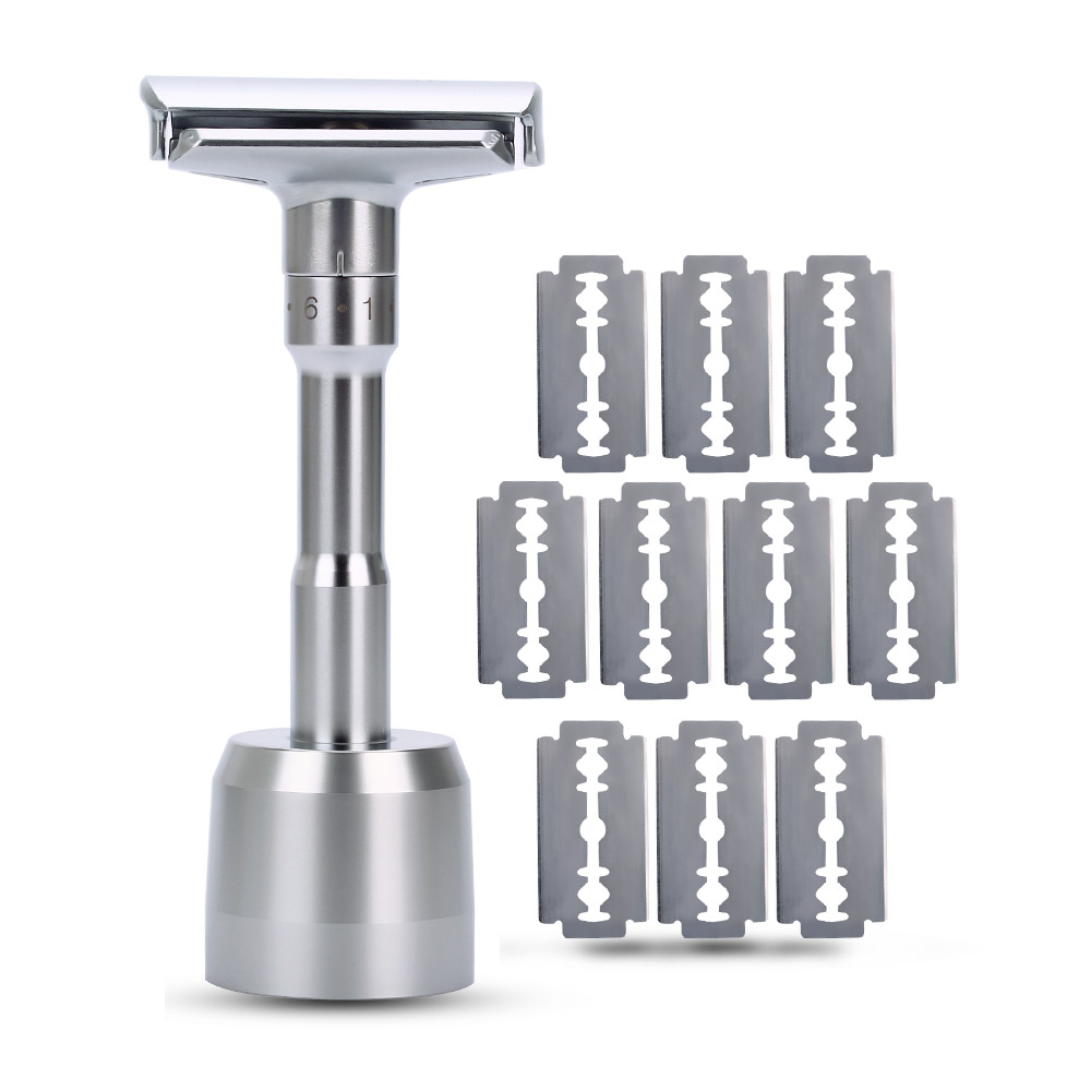 Razor Mens Adjustable Shaving Double Edge Classic Safety Razor Blade Exposure Six Levels 1 Handle 10 Blades And 1 Holder