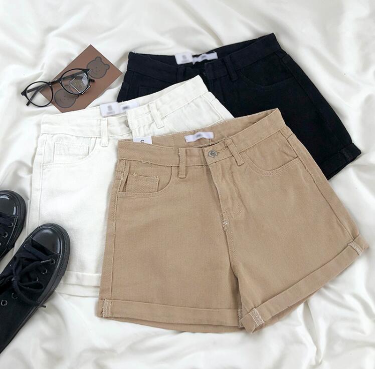 Retro high waist casual loose thin basic simple solid color wild denim shorts, Black
Retro high waist casual loose thin basic simple solid color wild denim shorts, Black