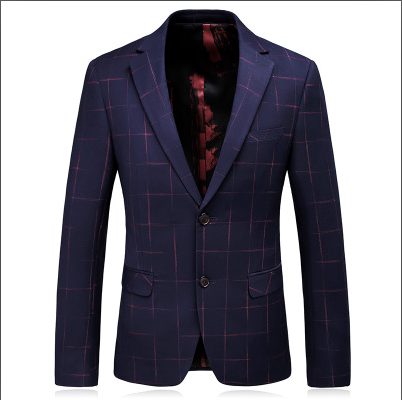 Leisure Suit for Men Wine Red Formal Blazers Business Casual Lattice Fashion Slim Fit Non Ironing Male High Quality Gent Life