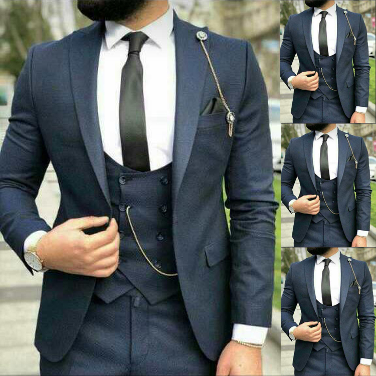 2019 Custom Made Wedding Tuxedos 3 Pieces Notched Lapel Groom Wear Formal Prom Men Blazer Suits