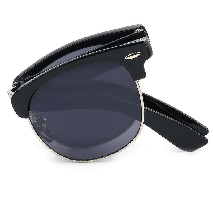Unisex Folding Classic Sunglasses Fold Mttal Frame Portable Anti-UV Eyeglasses Goggles with Glasses Case black