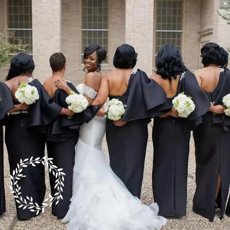 African Nigerian New Black Sheath Bridesmaid One Shoulder Lace Applique Formal Dresses Wedding Guest Dress Robes De Demoisel moisel