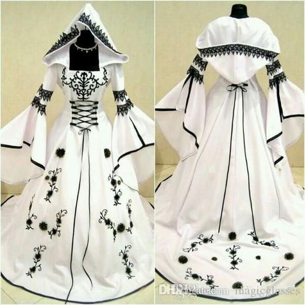 Vintage Celtic Black and White Wedding Dresses with Hat A Line Unique Bridal Gowns with Exquisite Embroidery Corset Top Custom Made
Vintage Celtic Black and White Wedding Dresses with Hat A Line Unique Bridal Gowns with Exquisite Embroidery Corset Top Custom Made