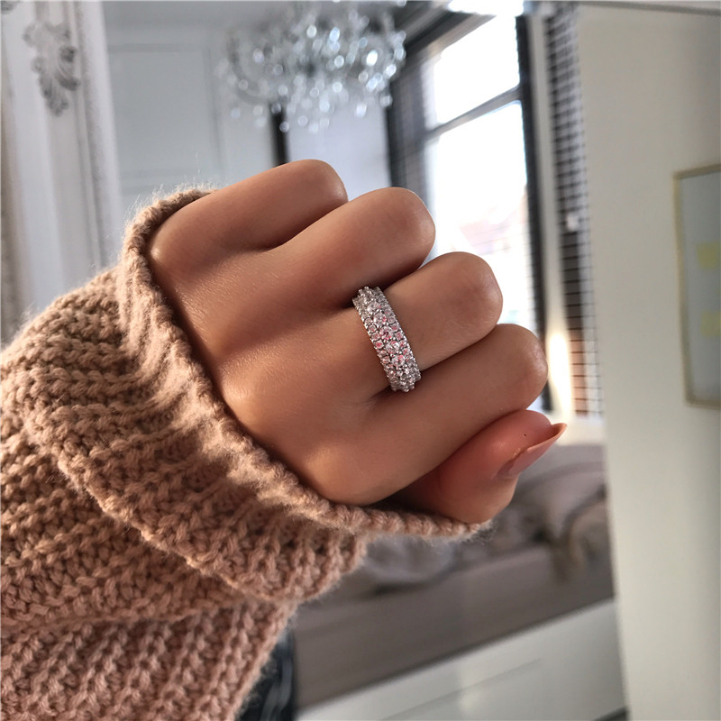 Vecalon Rotatable Promise ring 925 Sterling silver Statement Party Ring Diamond Wedding band rings for women Jewelry